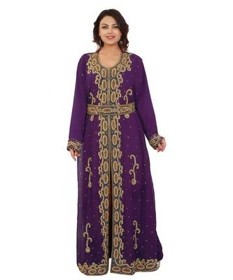 Purple Georgette Embroidered Zari Work Islamic-Kaftans 1