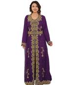 Purple Georgette Embroidered Zari Work Islamic-Kaftans