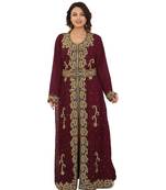 Maroon Georgette Embroidered Zari Work Islamic-Kaftans