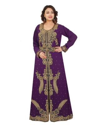 Purple Georgette Embroidered Zari Work Islamic-Kaftans 1