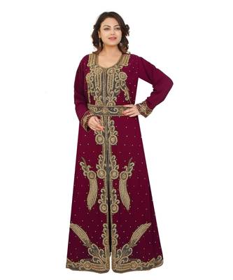 Magenta  Georgette Embroidered Zari Work Islamic-Kaftans 1
