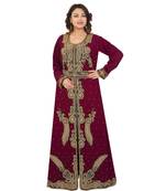Magenta  Georgette Embroidered Zari Work Islamic-Kaftans