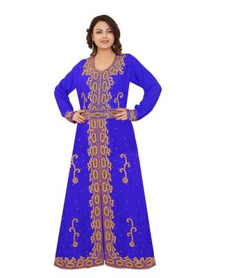 Royal-Blue Georgette Embroidered Zari Work Islamic-Kaftans 1