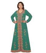 Green Georgette Embroidered Zari Work Islamic-Kaftans