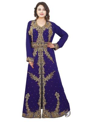 Navy-Blue Georgette Embroidered Zari Work Islamic-Kaftans 1