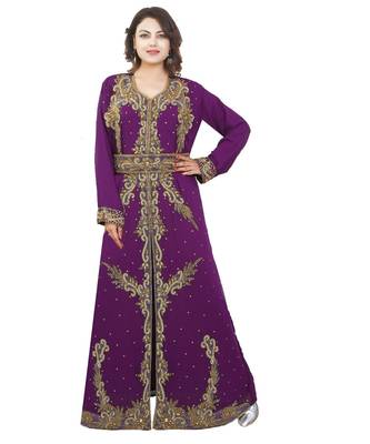 Purple Georgette Embroidered Zari Work Islamic-Kaftans 1