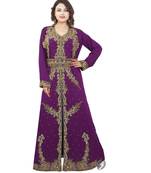Purple Georgette Embroidered Zari Work Islamic-Kaftans