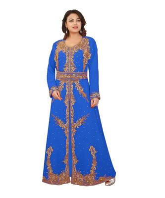 Turquoise Georgette Embroidered Zari Work Islamic-Kaftans 1
