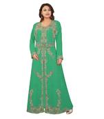 Green Georgette Embroidered Zari Work Islamic-Kaftans