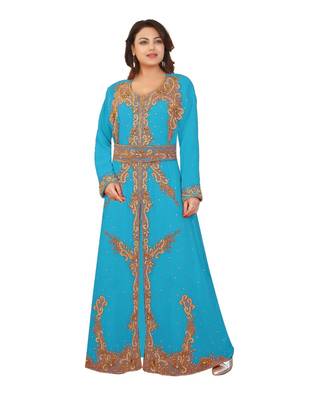 Blue Georgette Embroidered Zari Work Islamic-Kaftans 1