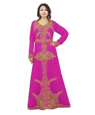 Pink Georgette Embroidered Zari Work Islamic-Kaftans 1