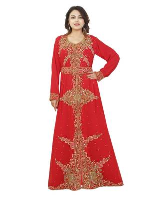 Red Georgette Embroidered Zari Work Islamic-Kaftans 1