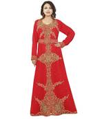 Red Georgette Embroidered Zari Work Islamic-Kaftans