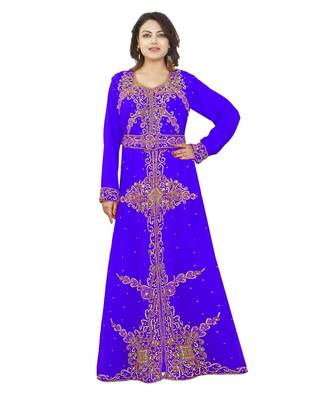 Royal-Blue Georgette Embroidered Zari Work Islamic-Kaftans 1