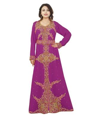 Magenta Georgette Embroidered Zari Work Islamic-Kaftans 1
