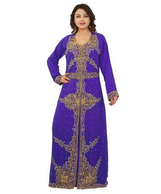 Royal-Blue Georgette Embroidered Zari Work Islamic-Kaftans 1