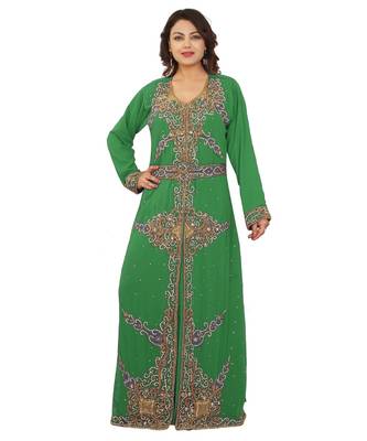 Green Georgette Embroidered Zari Work Islamic-Kaftans 1