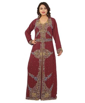 Magenta Georgette Embroidered Zari Work Islamic-Kaftans 1
