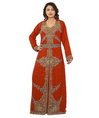 Orange Georgette Embroidered Zari Work Islamic-Kaftans 1