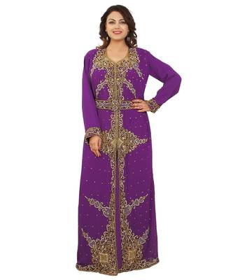 Purple Georgette Embroidered Zari Work Islamic-Kaftans 1