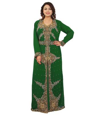 Green Georgette Embroidered Zari Work Islamic-Kaftans 1
