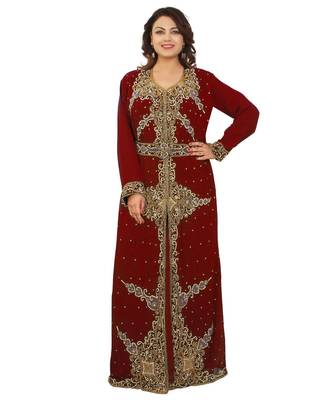 Maroon Georgette Embroidered Zari Work Islamic-Kaftans 1