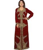 Maroon Georgette Embroidered Zari Work Islamic-Kaftans