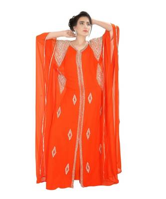 Orange Georgette Embroidered Zari Work Islamic-Kaftans 1