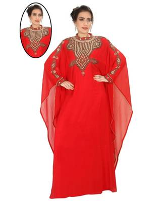 Red Georgette Embroidered Zari Work Islamic-Kaftans 1