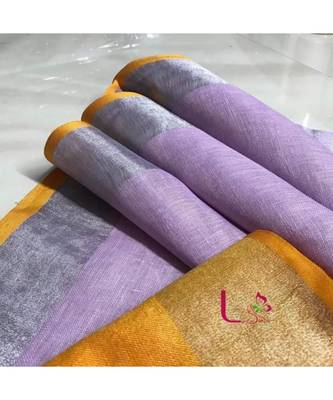 Purple Hand Woven Linen Saree With Blouse 1