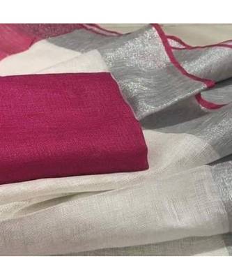 White Hand Woven Linen Saree With Blouse 1