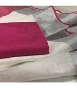 White Hand Woven Linen Saree With Blouse