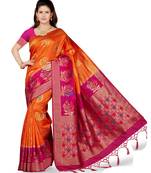 Orange embroidered art silk saree with blouse