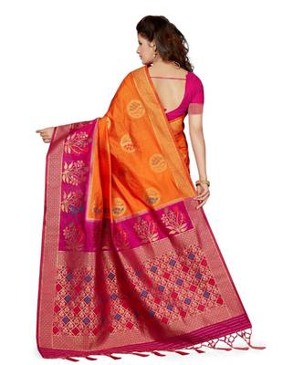 Orange embroidered art silk saree with blouse 2