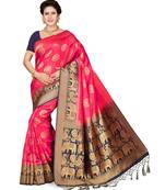 Pink embroidered art silk saree with blouse