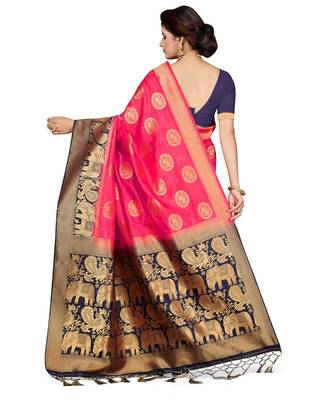 Pink embroidered art silk saree with blouse 2