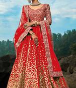 Provocative Red Dori & Sequins Embroidered Semi Stitched Net Lehenga