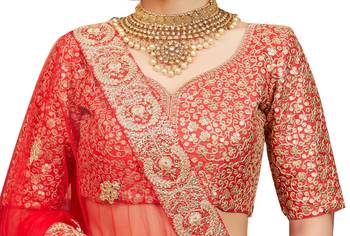 Provocative Red Dori & Sequins Embroidered Semi Stitched Net Lehenga 2