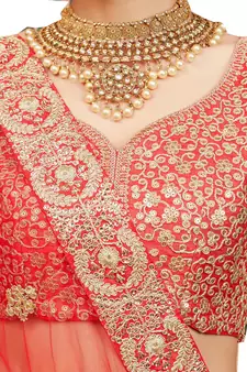 Provocative Red Dori & Sequins Embroidered Semi Stitched Net Lehenga