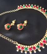 Royal Pink & Green Kemp Stone with Pearl Necklace + Earrings