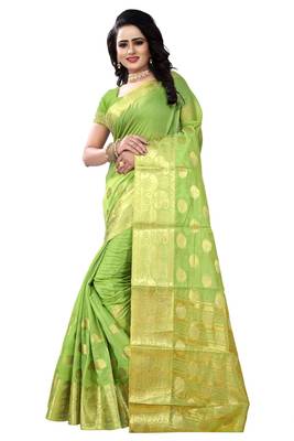 Green woven cotton silk saree with blouse 2
