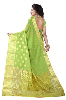 Green woven cotton silk saree with blouse 3