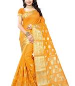 Yellow woven cotton silk saree with blouse