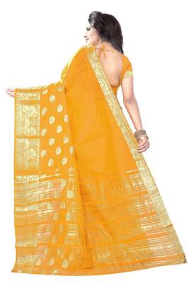 Yellow woven cotton silk saree with blouse 3