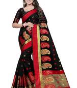 Black woven cotton silk saree with blouse
