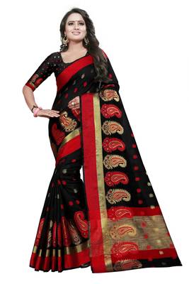 Black woven cotton silk saree with blouse 2