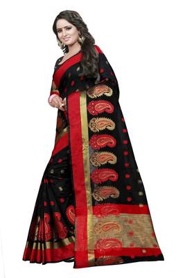 Black woven cotton silk saree with blouse 3