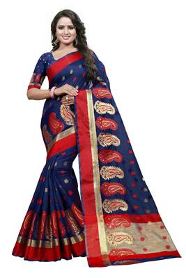 Blue woven cotton silk saree with blouse 1