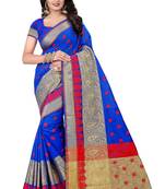 Blue Woven Cotton Silk Saree With Blouse