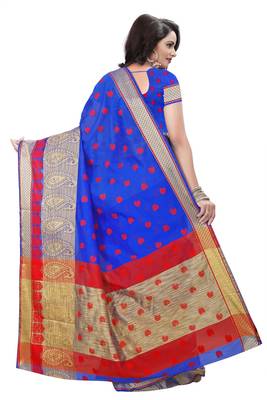 Blue Woven Cotton Silk Saree With Blouse 3